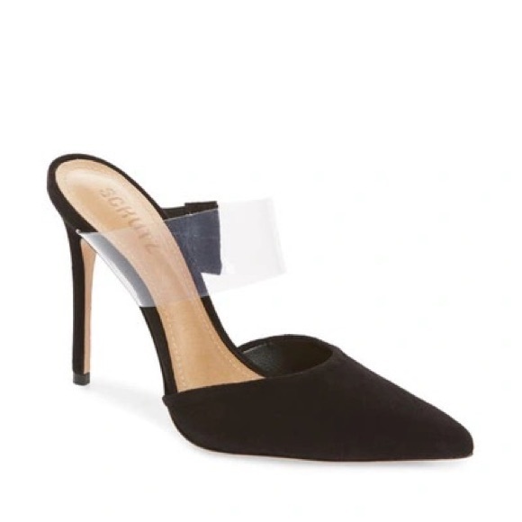 Schutz Sionne Clear Strap Pointed Toe Mule In Black - Picture 5 of 7